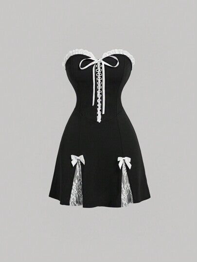 Cute A line Strapless Black Velvet Homecoming Dress With Bowknot