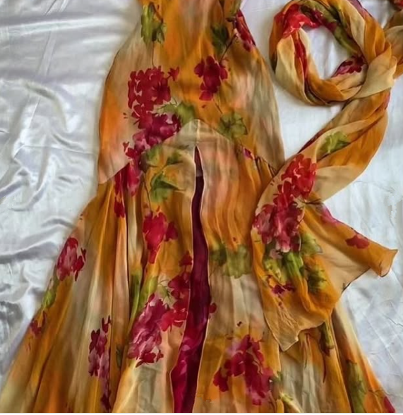 Pretty Chiffon Print Floral Evening Dress Formal Mermaid Party Prom Dress
