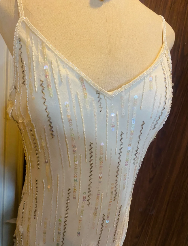 Dreamy White Mermaid Beaded 3D Petal Sequin Long Prom Dress Evening Dress