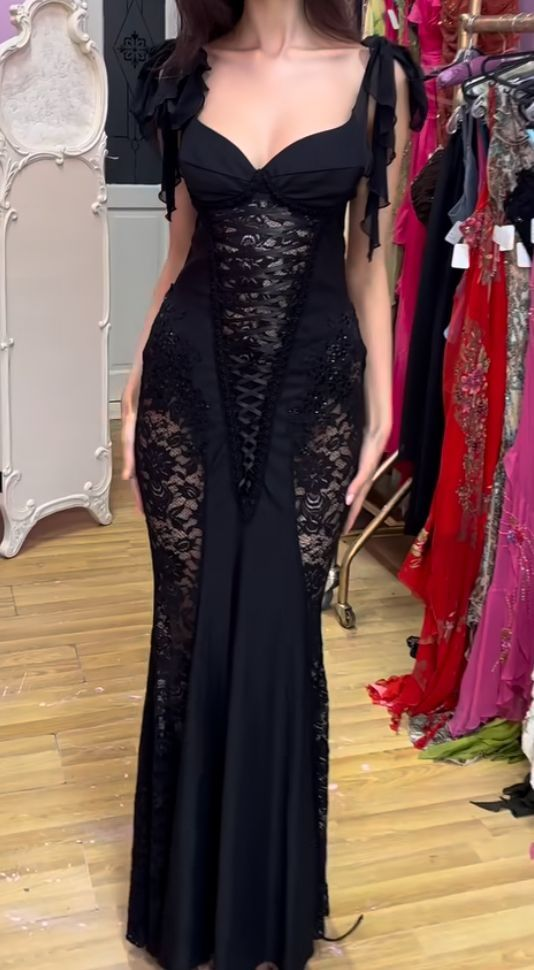 Black Lace Sexy Prom Party Dress Evening Dress Birthday Outfit