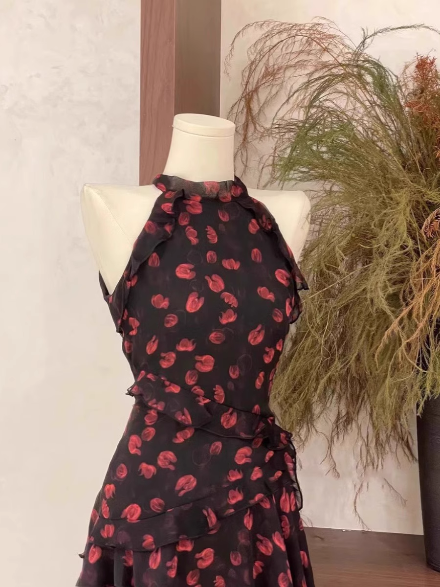Burgundy Print Floral Chiffon Sleeves Short Holiday Dress Party Dress