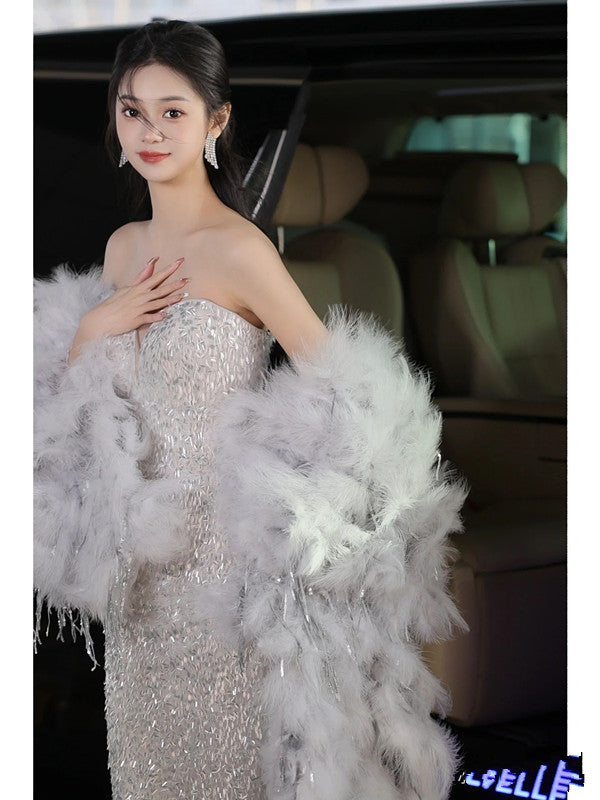Elegant Mermaid Sweetheart Neckline Silver Sequin Evening Dress Long Prom Dresses