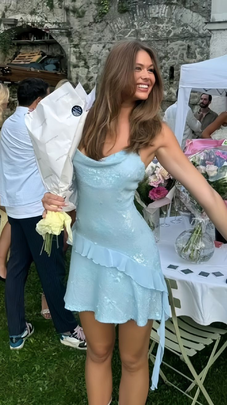 Cute Blue Halter Sequin Chiffon Ruffles Short Birthday Outfits Formal 8th Grade Homecoming Dress