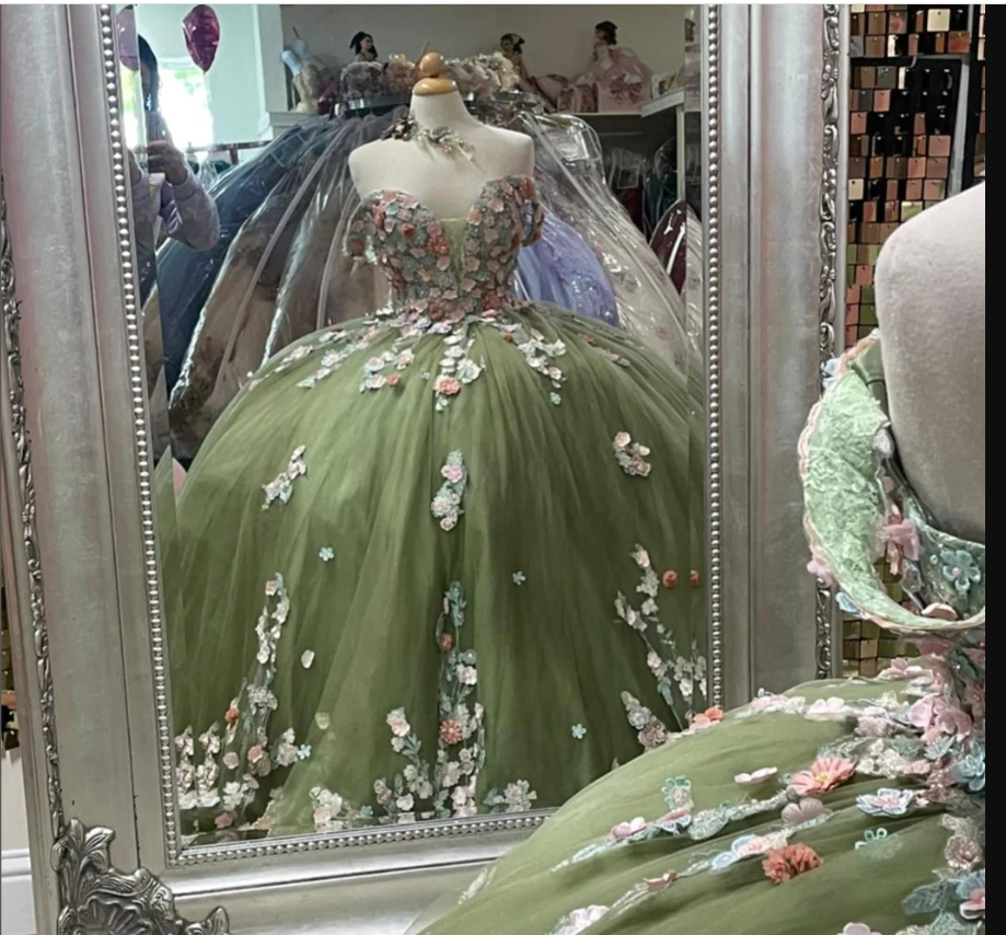 Off The Shoulder Tulle Ball Gown Sweet 16 Dress With Flowers