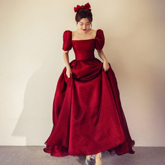 Red Satin Long Prom Dress Red Evening Dress