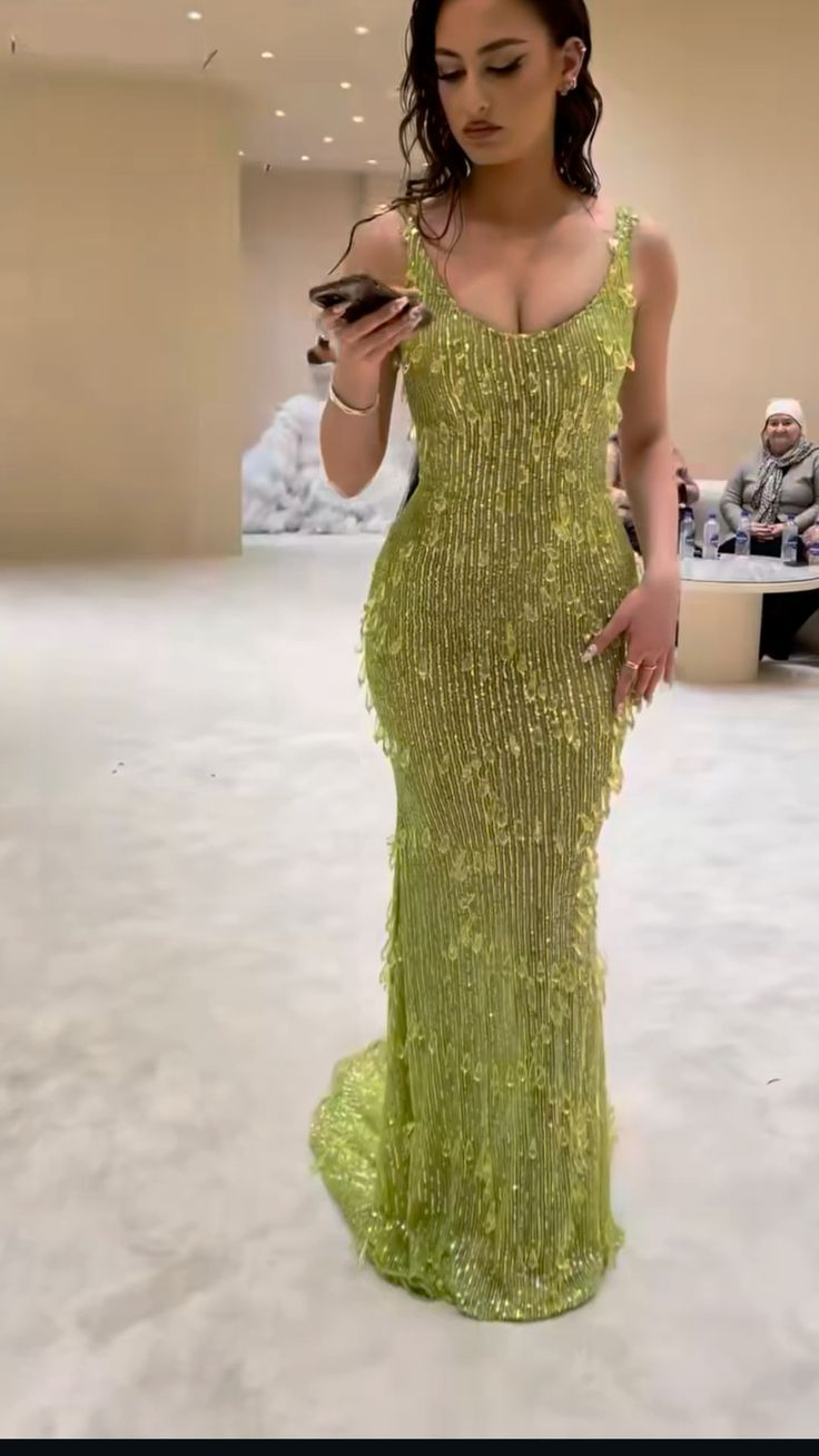 Luxury Green Mermaid Sequin Long Prom Evening Dress Formal Party Gown