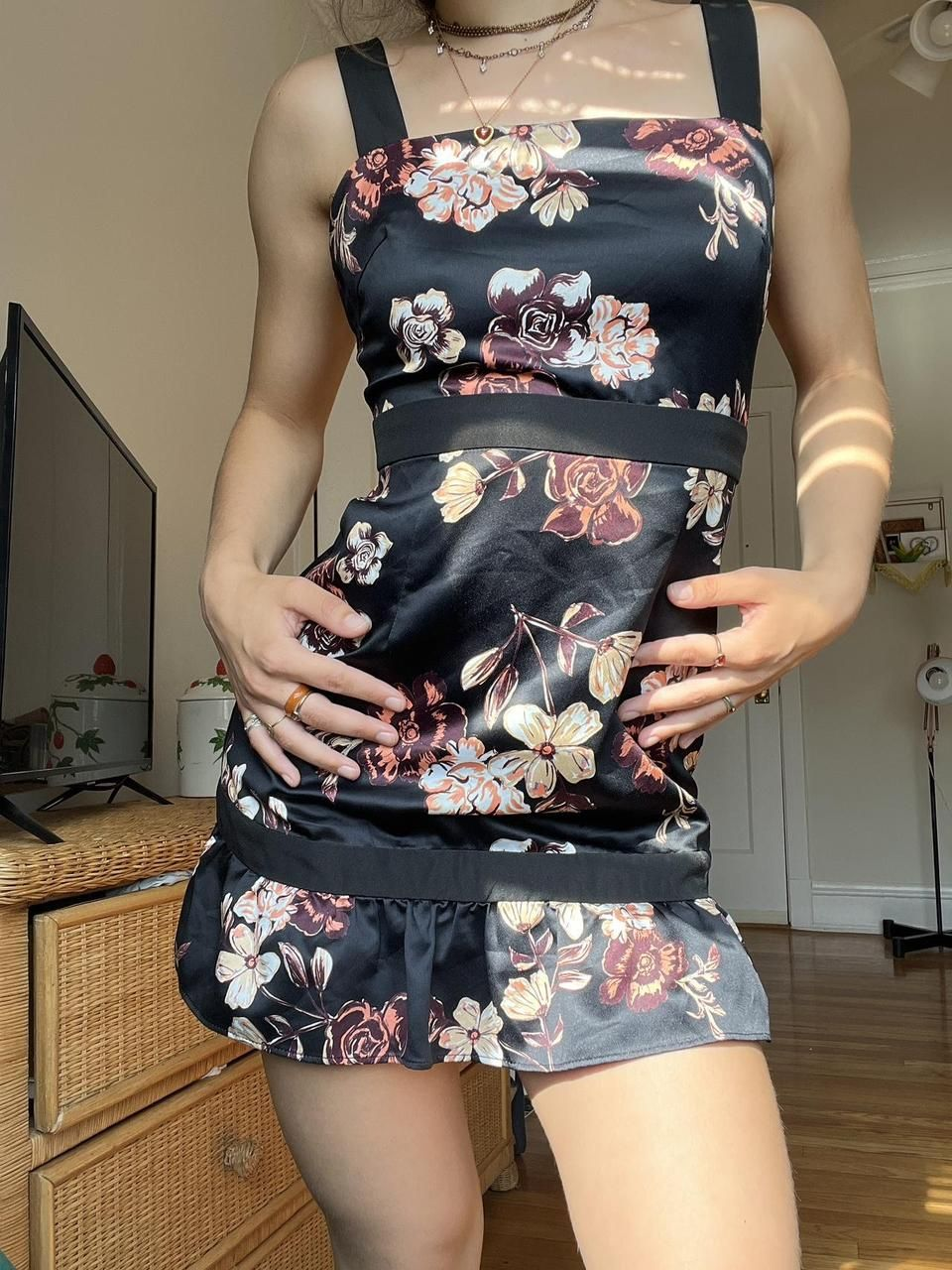 Black Satin Print Floral Sheath Sexy Cocktail Dress Vintage Formal Graduation Homecoming Dress