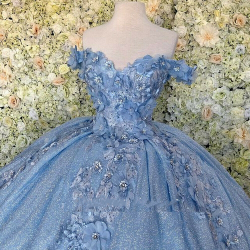 Off the shoulder blue ball gown gliter sweet 16 dress birthday dress