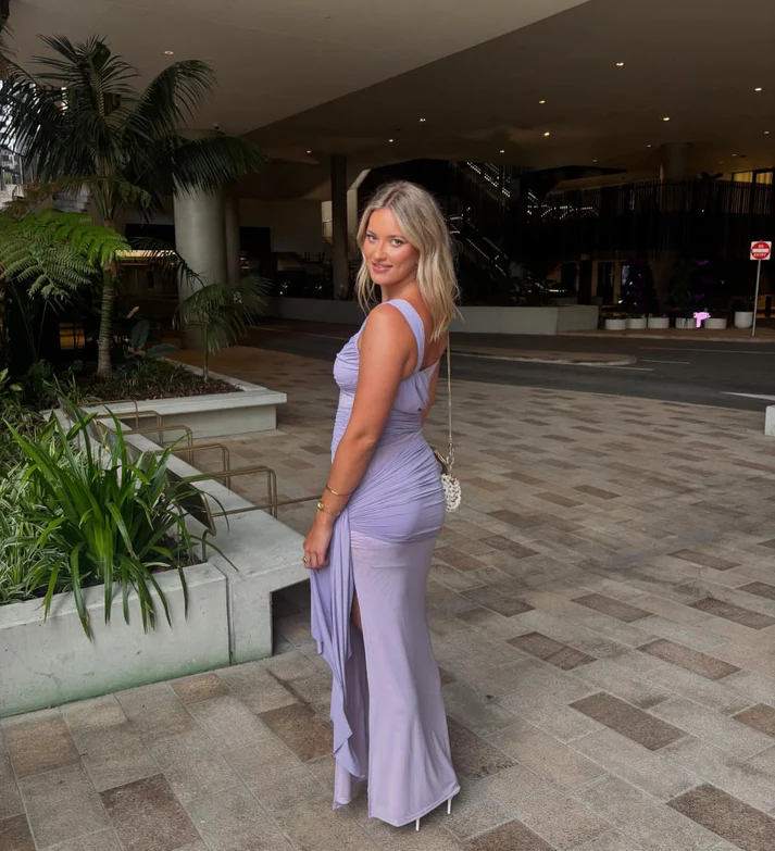 Lavender Sweetheart Ruched Long Prom Dress Sheath Slit Evening Dress
