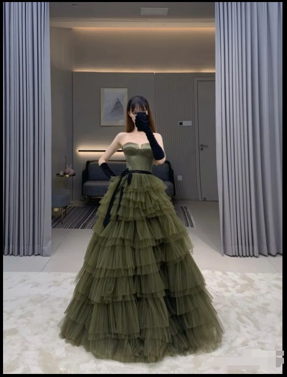 A-line Tulle Layered Long Prom Dress Corest Chic Formal Evening Dress