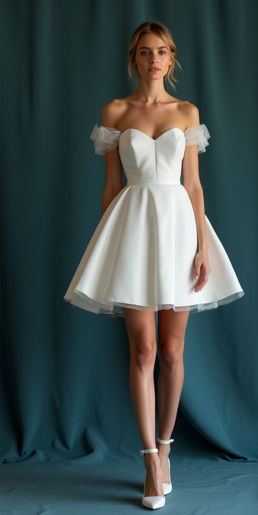 Handmade Custom Bridal Gown Long Sleeve Tulle Wedding Dress for Bride WHITE