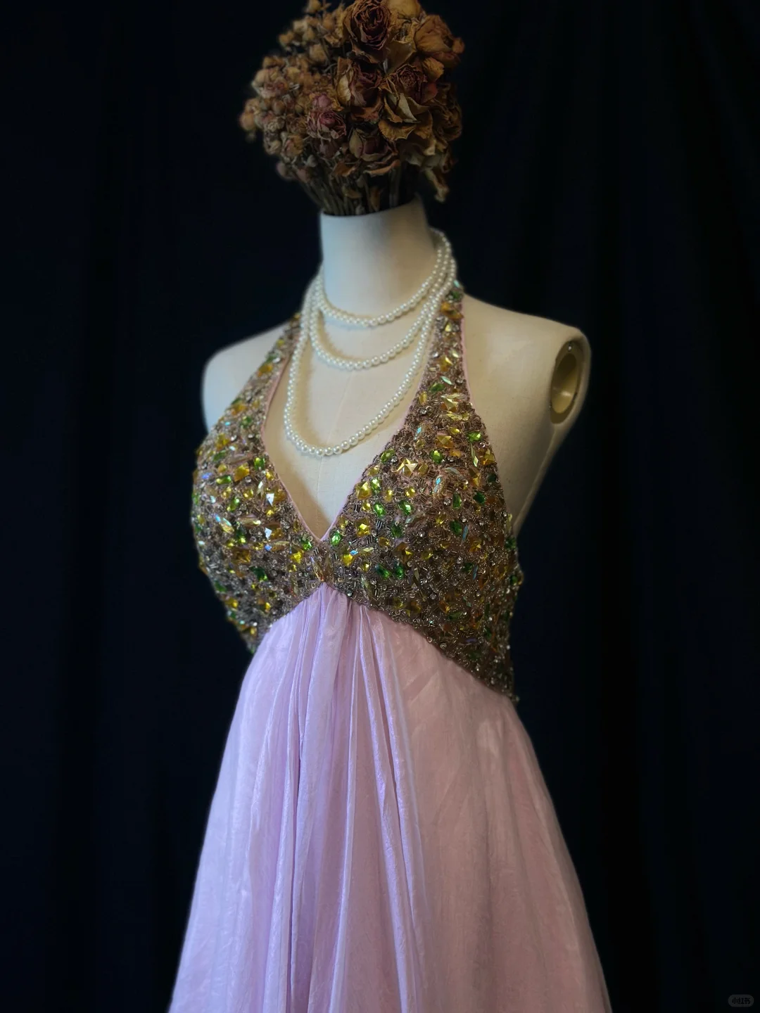 Vintage Pink Halter Beaded A Line Mini Party Dress Homecoming Dress