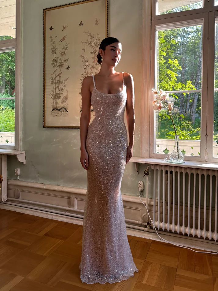 Shiny Mermaid Sequin Prom Dress Long Birthday party Evening Gown