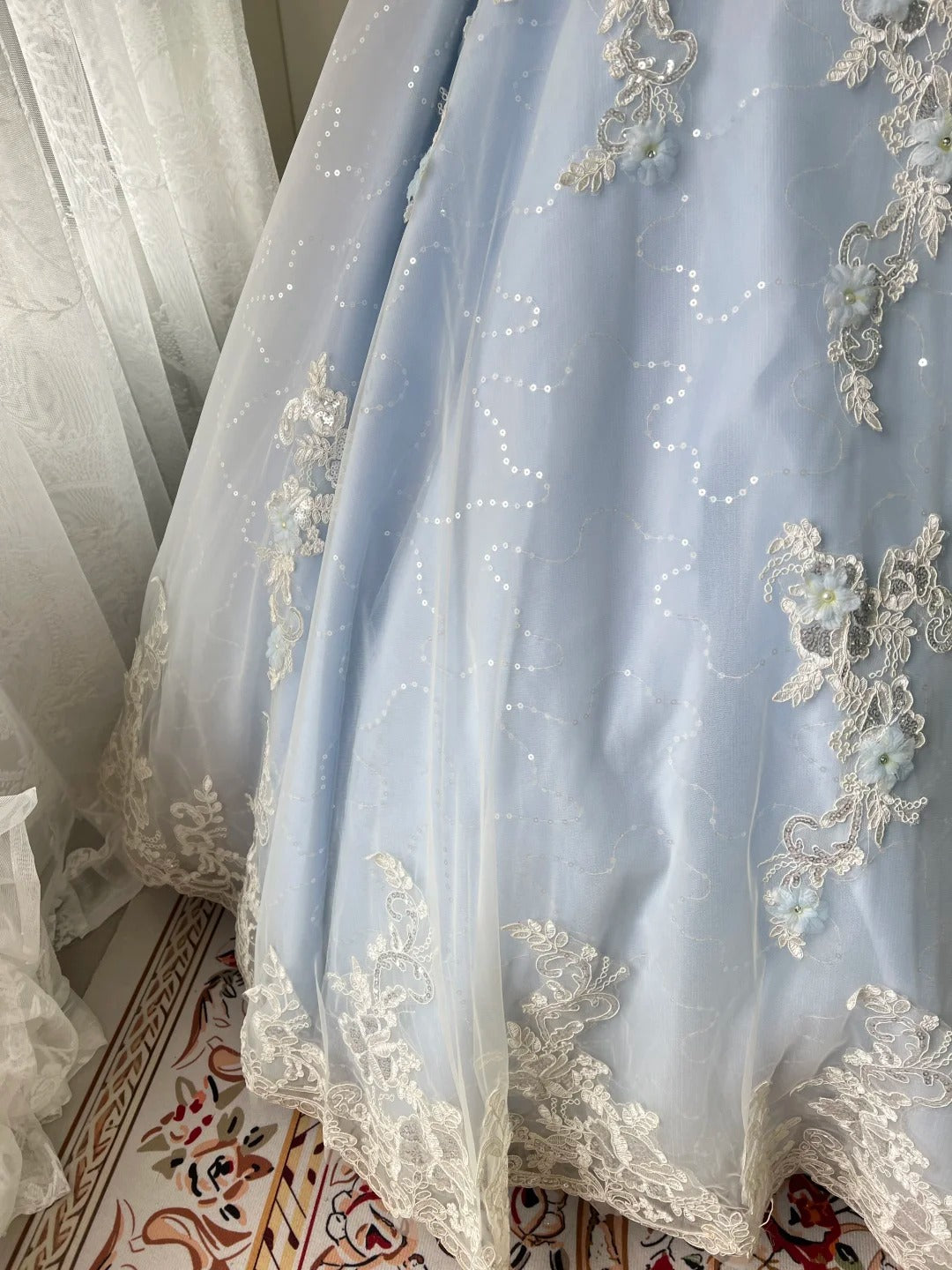 Princess Light Blue Lace Tulle Ball Gown Evening Dress Sweet 16 Dress