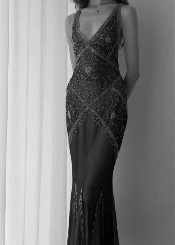 Luxury Champagne Mermaid Beaded Long Prom Dress Evening Dress