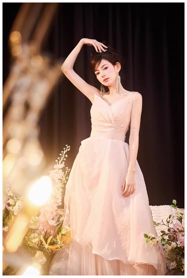 Sweet Pink Spaghetti Straps Tulle Beaded A Line Long Evening Dress Formal 20th Birthday Outfits