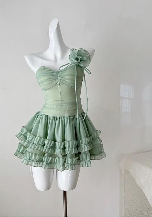 Cute Green Spaghetti Straps A-Line Tulle Homecoming Dress Short Birthday Outfits