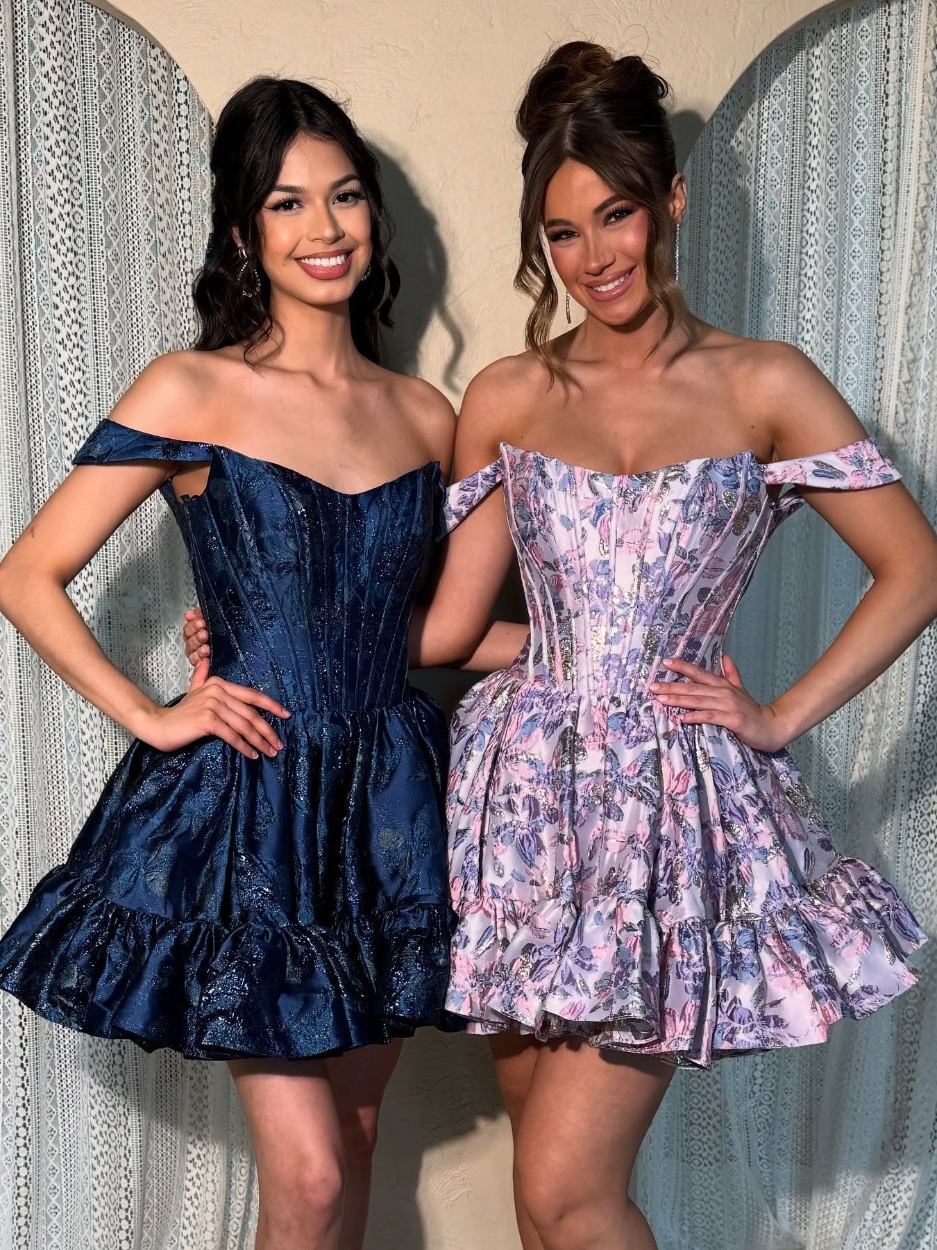 Modern A Line Off the Shoulder Lilac Printed Short Homecoming Dress