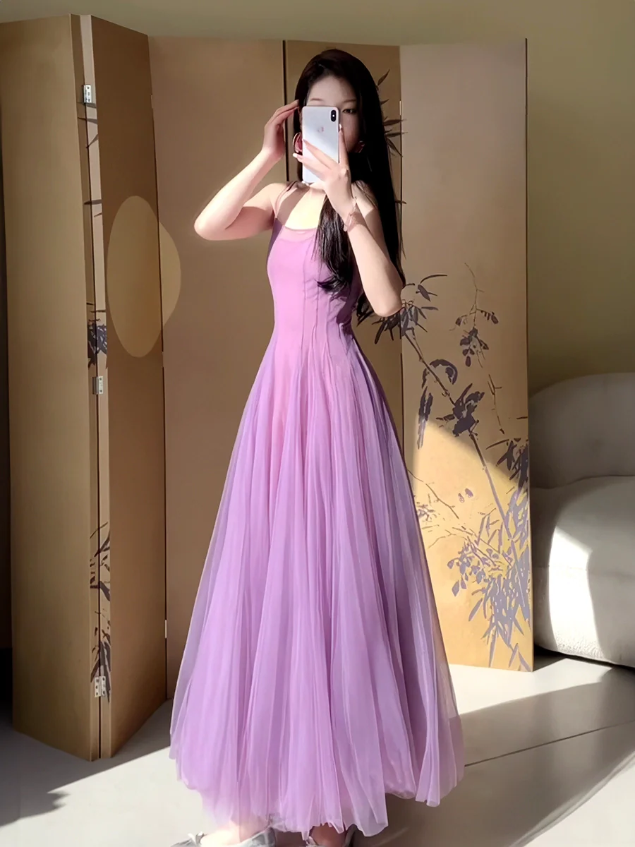 A Line Purple Tulle Long Prom Dress Sexy Evening Dresses