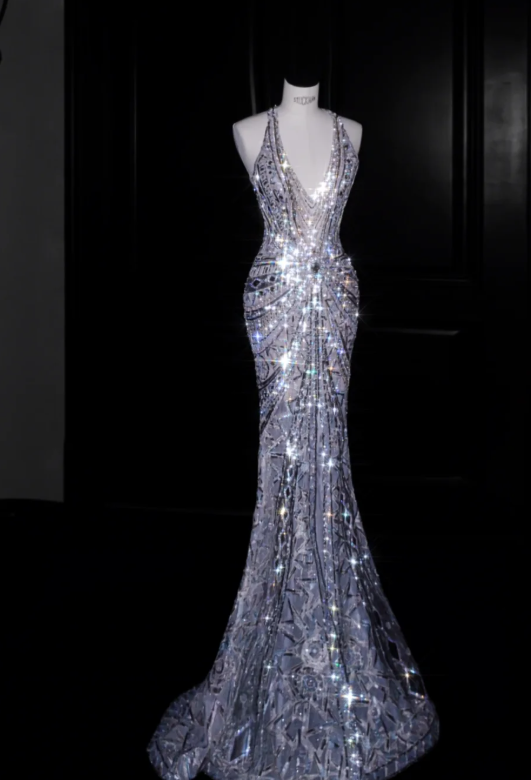 V Neck Open Back Prom Party Dress Lace Evening Dress Graduation Dress
