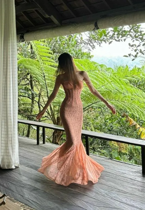 Pretty Spaghetti Straps Lace Mermaid Evening Dress Long Party Prom Dress