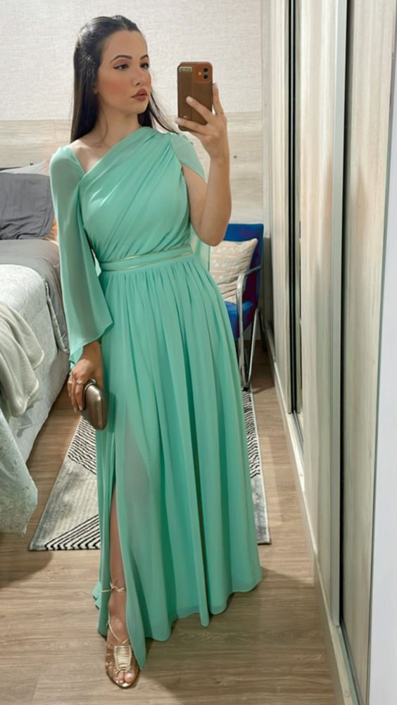 Elegant A-line Chiffon Prom Dress,Wedding Guest Dress