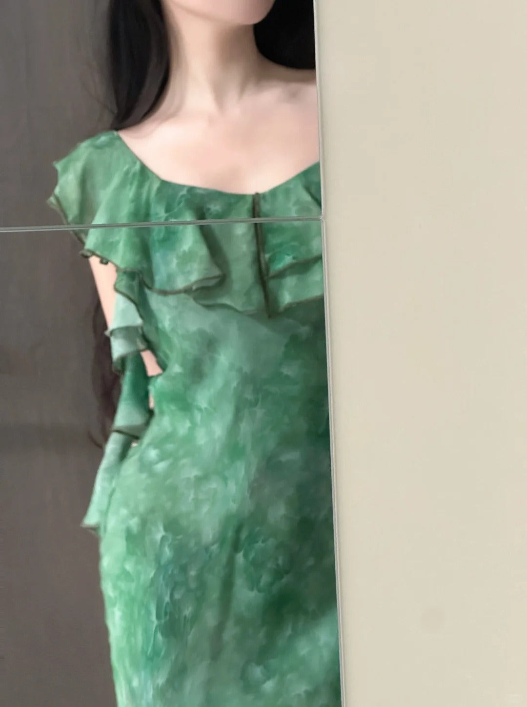 Elegant Dark Green Mermaid Ruffled Chiffon Long Prom Dress Evening Dress