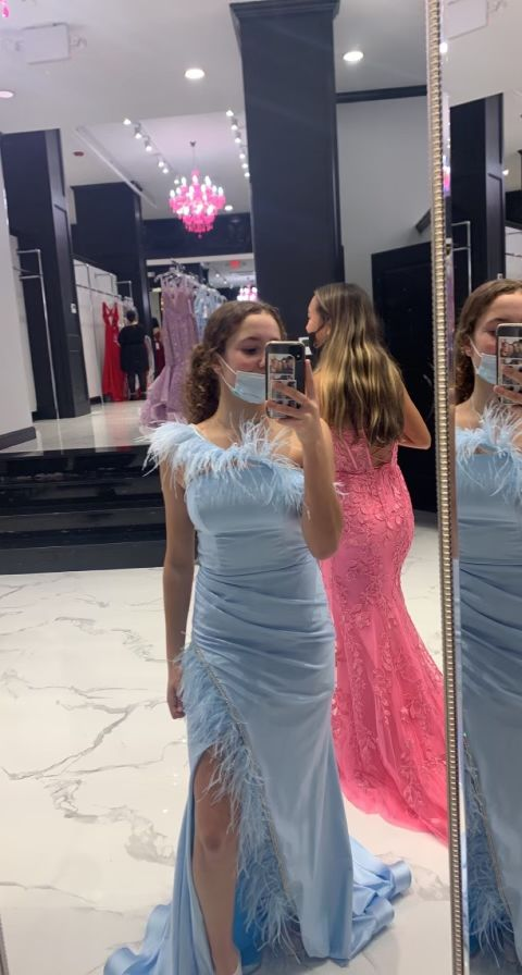 Elegant Blue One Shoulder Sheath Evening Dress