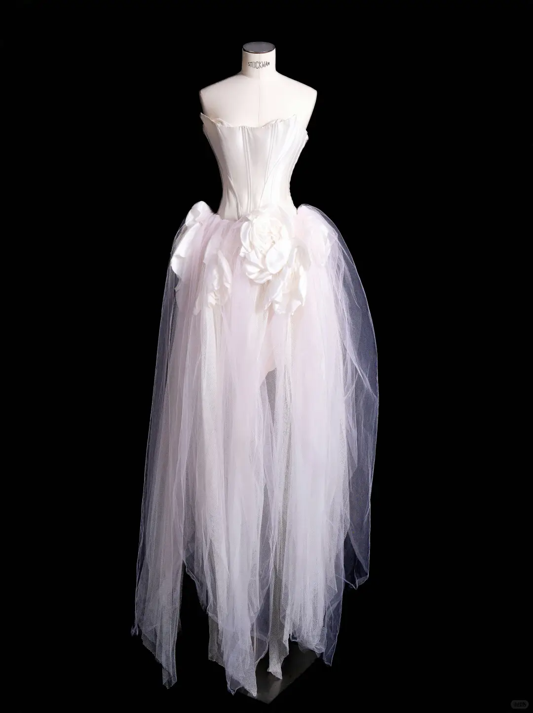 Classy White Satin Pink Tulle Strapless Birthday Dress Wedding Party Dress