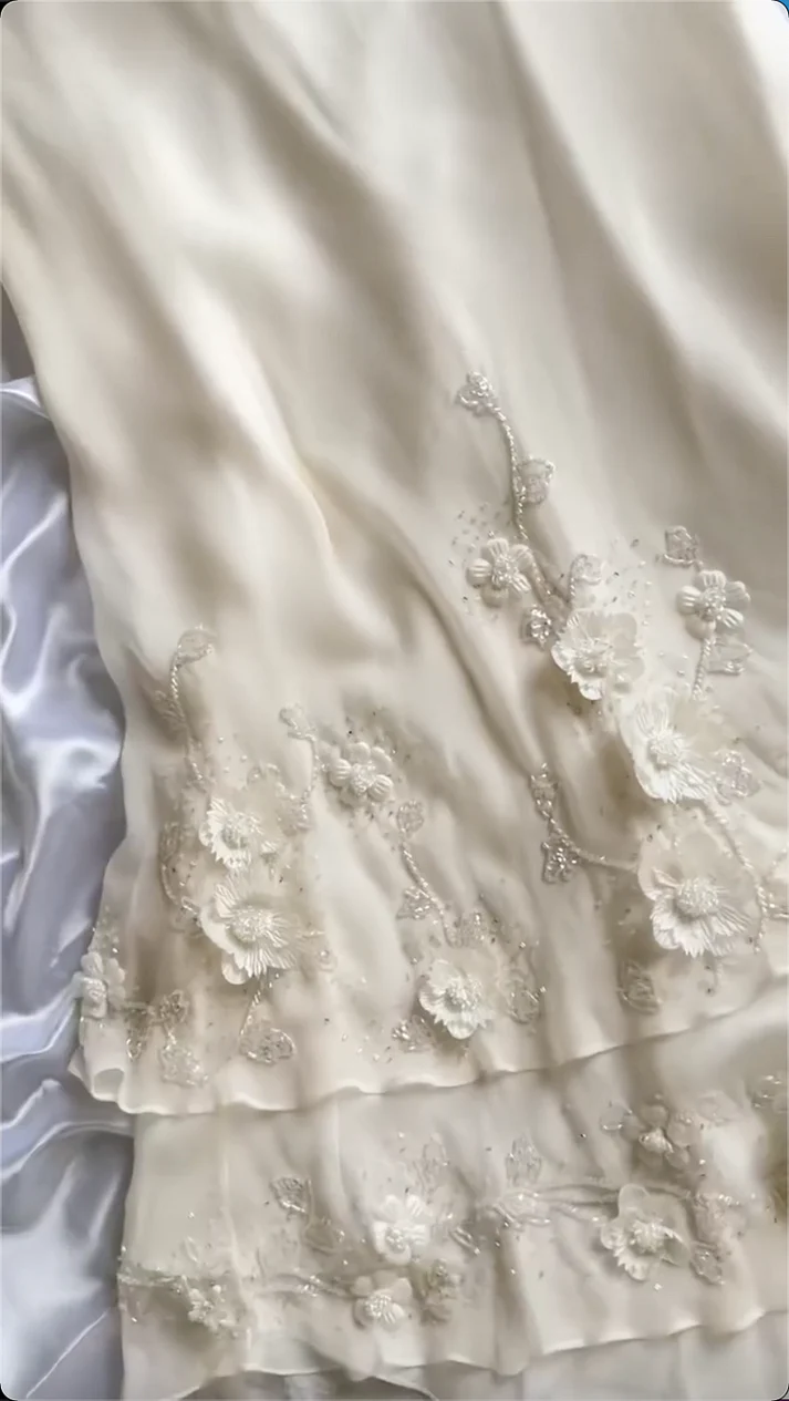 Elegant Straps Chiffon Ivory Long Prom Dress Mermaid Evening Dress