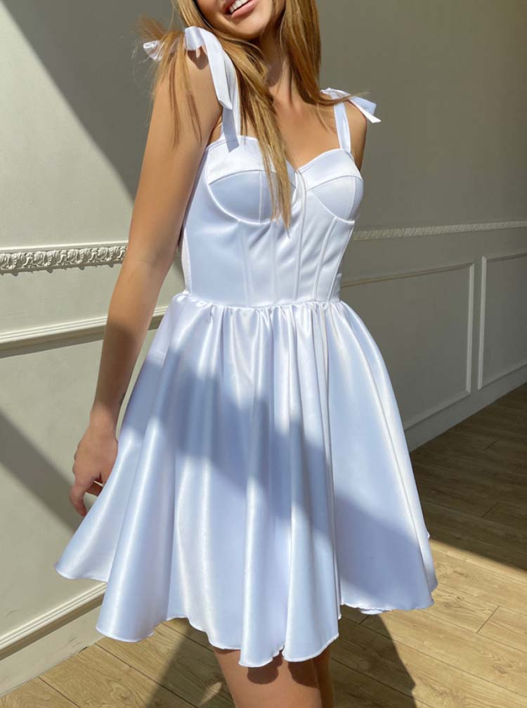 Elegant A Line Spaghetti Straps Lilac Satin Homecoming Dress Birthday Outfits