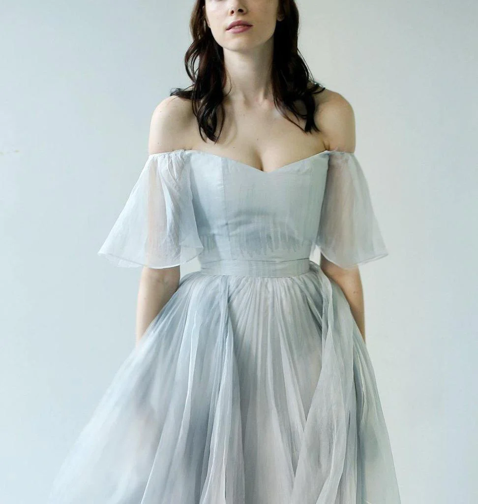 Fancy A-line Off Shoulder Chiffon Long Prom Dresses, Evening Dresses