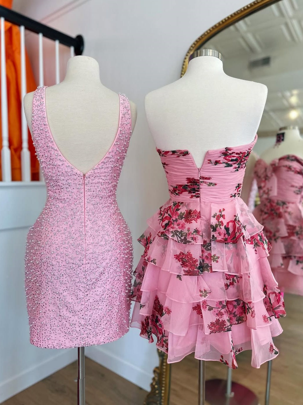 New A Line Sweetheart Blue Printed Short Homecoming Dress with Ruffles