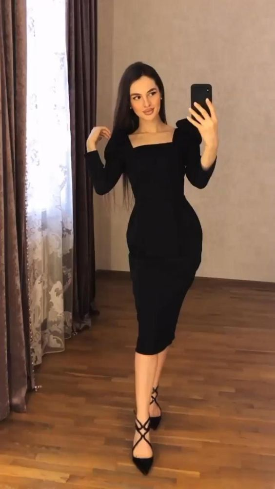 New Arrival Elegant Black Long Sleeves Party Dress