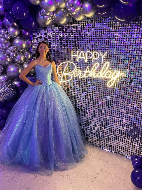 Shiny Blue Sweet 16 Dress Princess Dress
