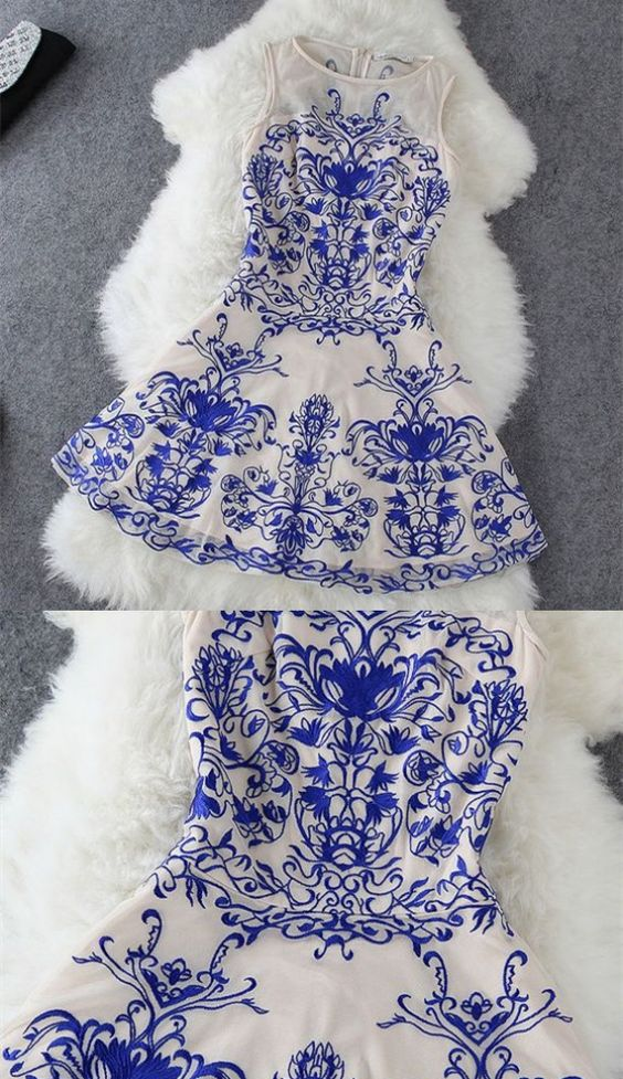A-Line Dresses,Printed Royal Blue Dresses,Short Homecoming Cocktail Dresses,Homecoming Dresses
