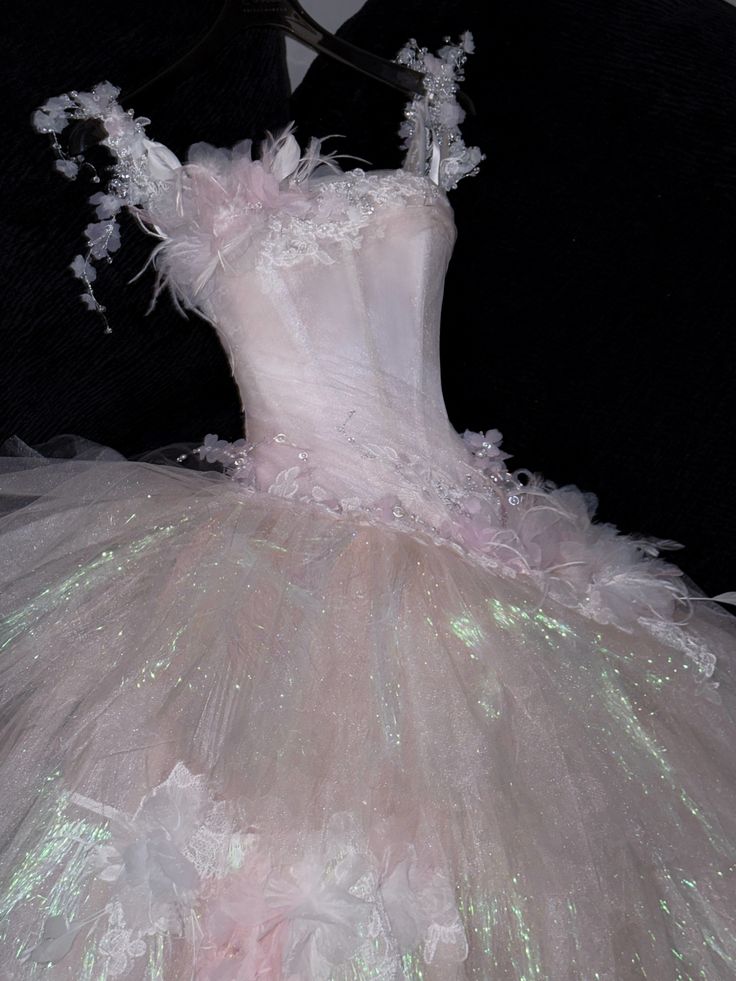 Sweet Ball Gown Spaghetti Straps Pink Tulle Applique Long Prom Dress,Formal Dress