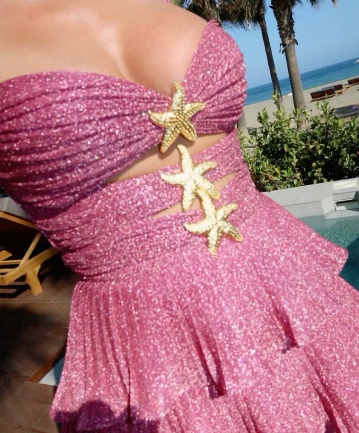 Glitter Sequins Sleeveless Mini Cocktail Dress Hot Pink Layered A Line 8th Grade Homecoming Dress