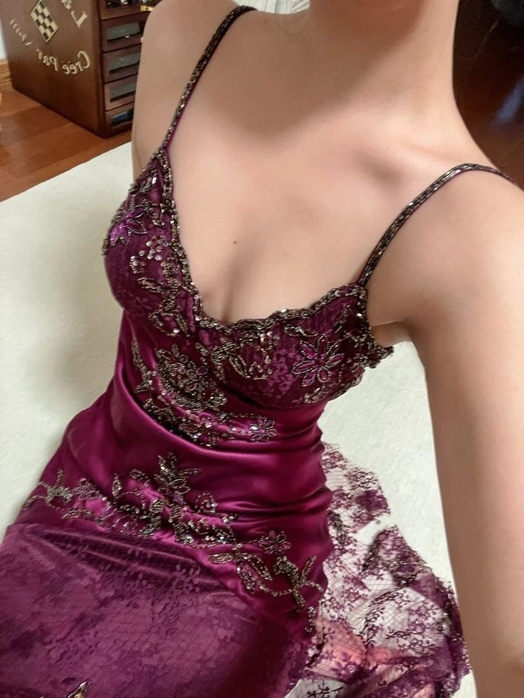 Gorgeous Spaghetti Straps Fuchsia Satin Lace Beaded Mermaid Long Evening Dress Formal Wedding Guest Dress