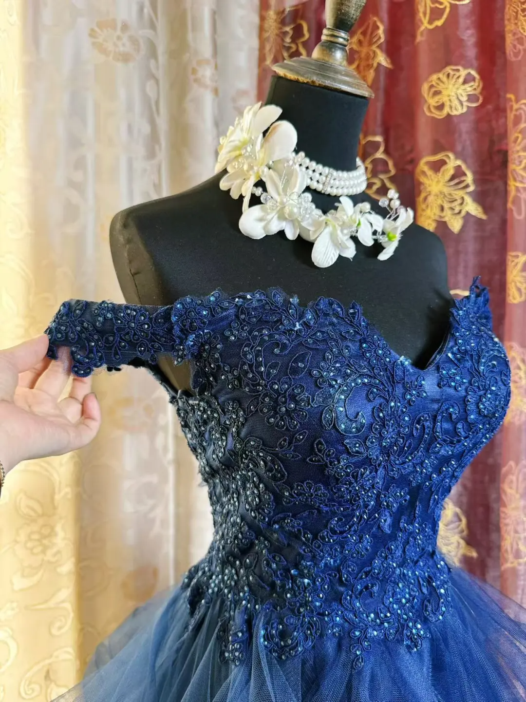 Vintage Navy Blue Tulle Appliques A Line Short Homecoming Dress Off The Shoulder 19th Birthday Outfits