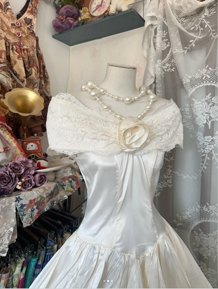 Elegant Off The Shoulder Ivory White Satin A Line Long Wedding Guest Dress Birthday Party Dress