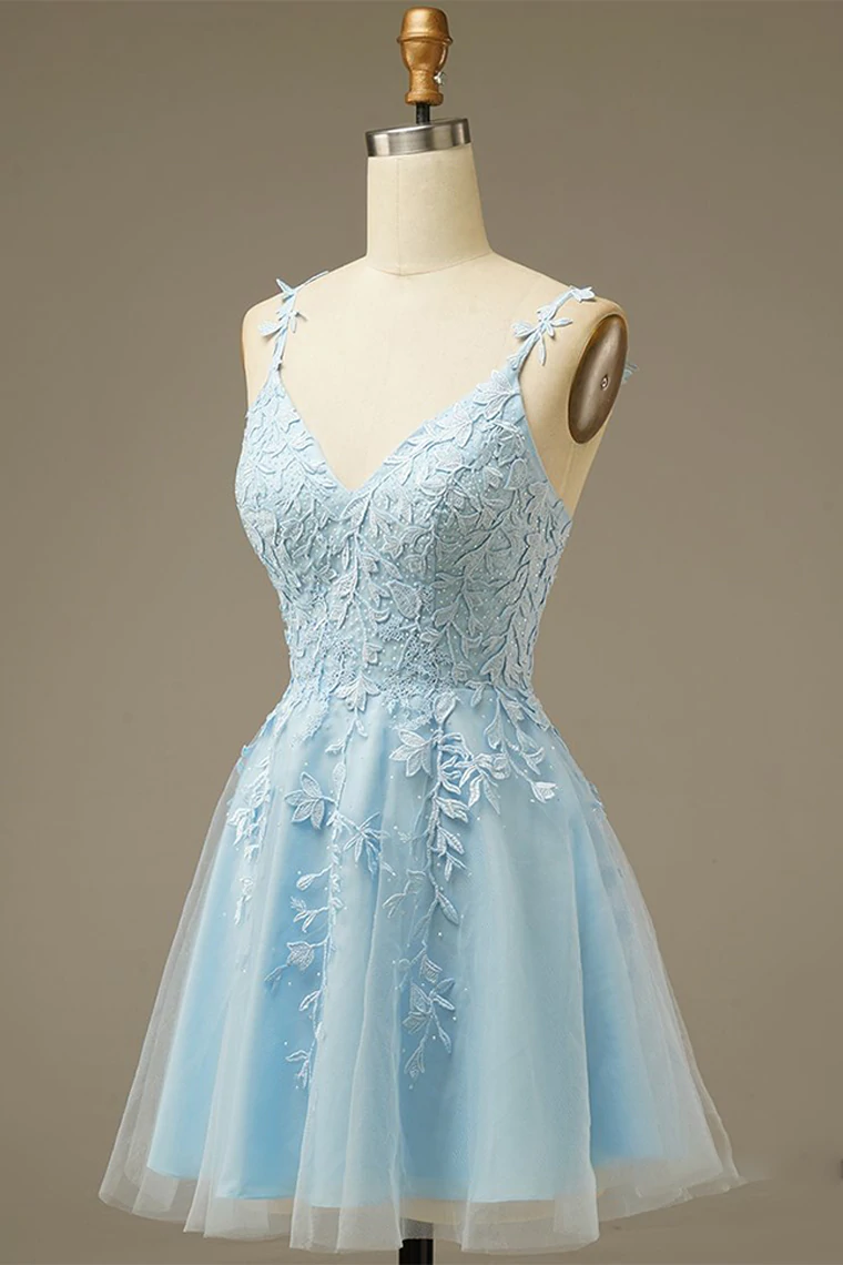A-line V Neck Homecoming Dress With Appliques