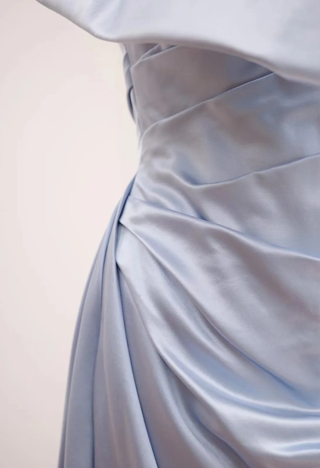 Elegant Bow Strapless Blue Satin Mermaid Long Birthday Party Dress Formal Wedding Guest Dress