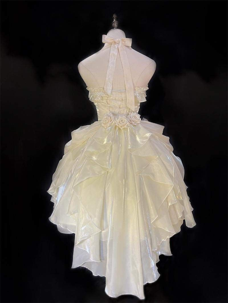 Sweet Yellow Halter Organza Short Prom Dress 15th Birthday Outfits