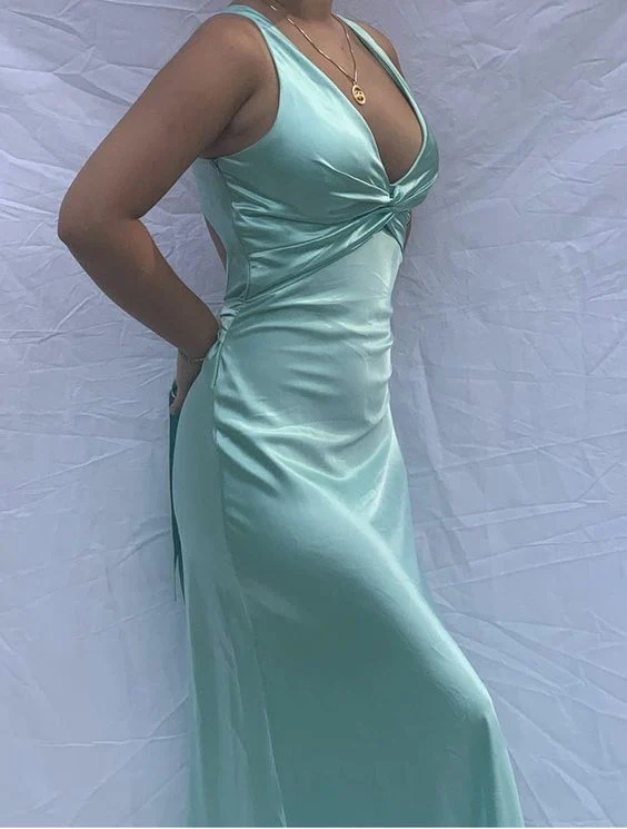 Sexy V-Neck Long Prom Evening Dresses, Simple Party Dresses