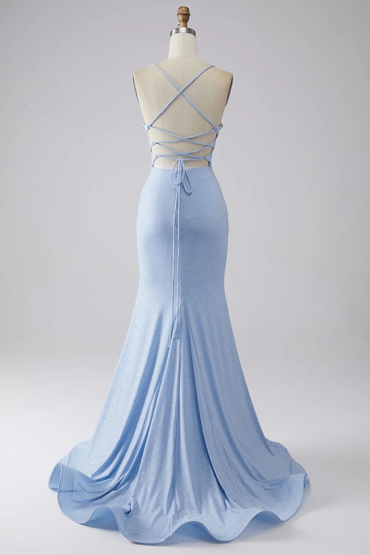 Light Blue Mermaid Long Prom Dress Elegant Evening Party Dress