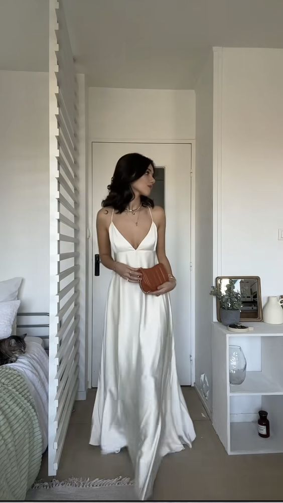 A Line Long Prom Dresses, White Evening Party Dress