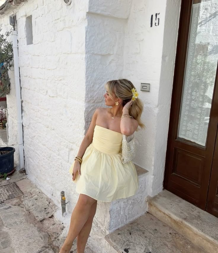 Yellow Strapless Party Dress Short Prom Dress Birthday Dress