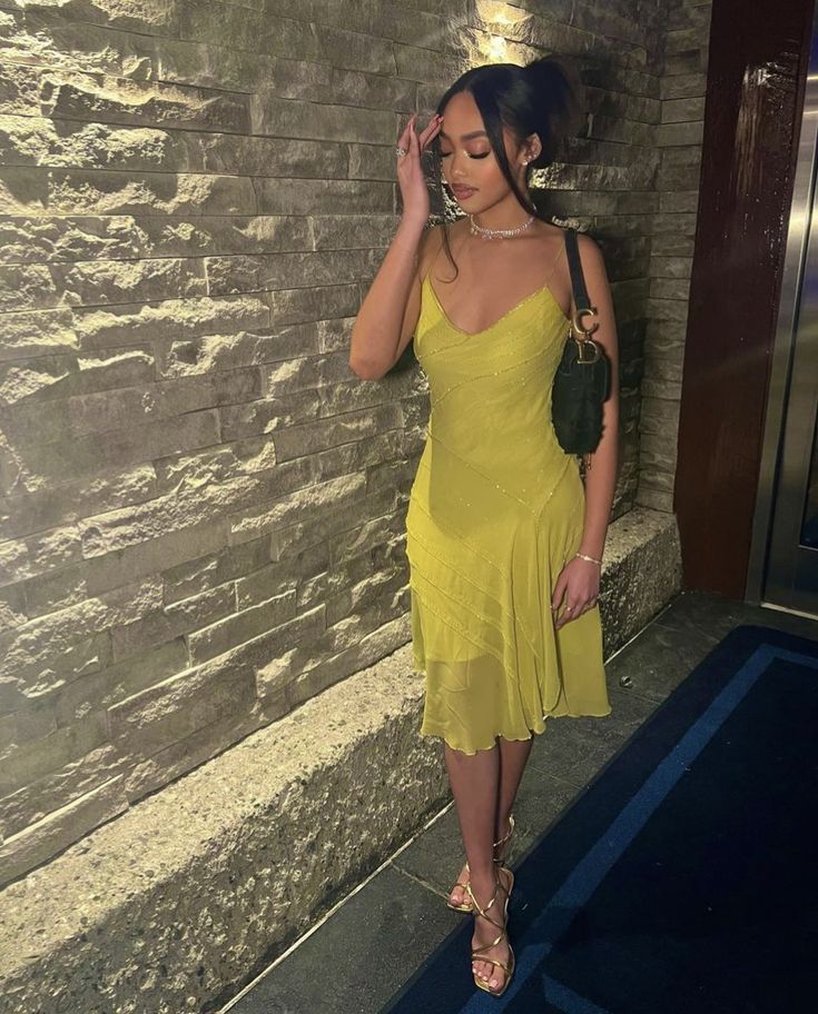 Sexy Women Dress New V Neck Yellow Evening Party Dresses