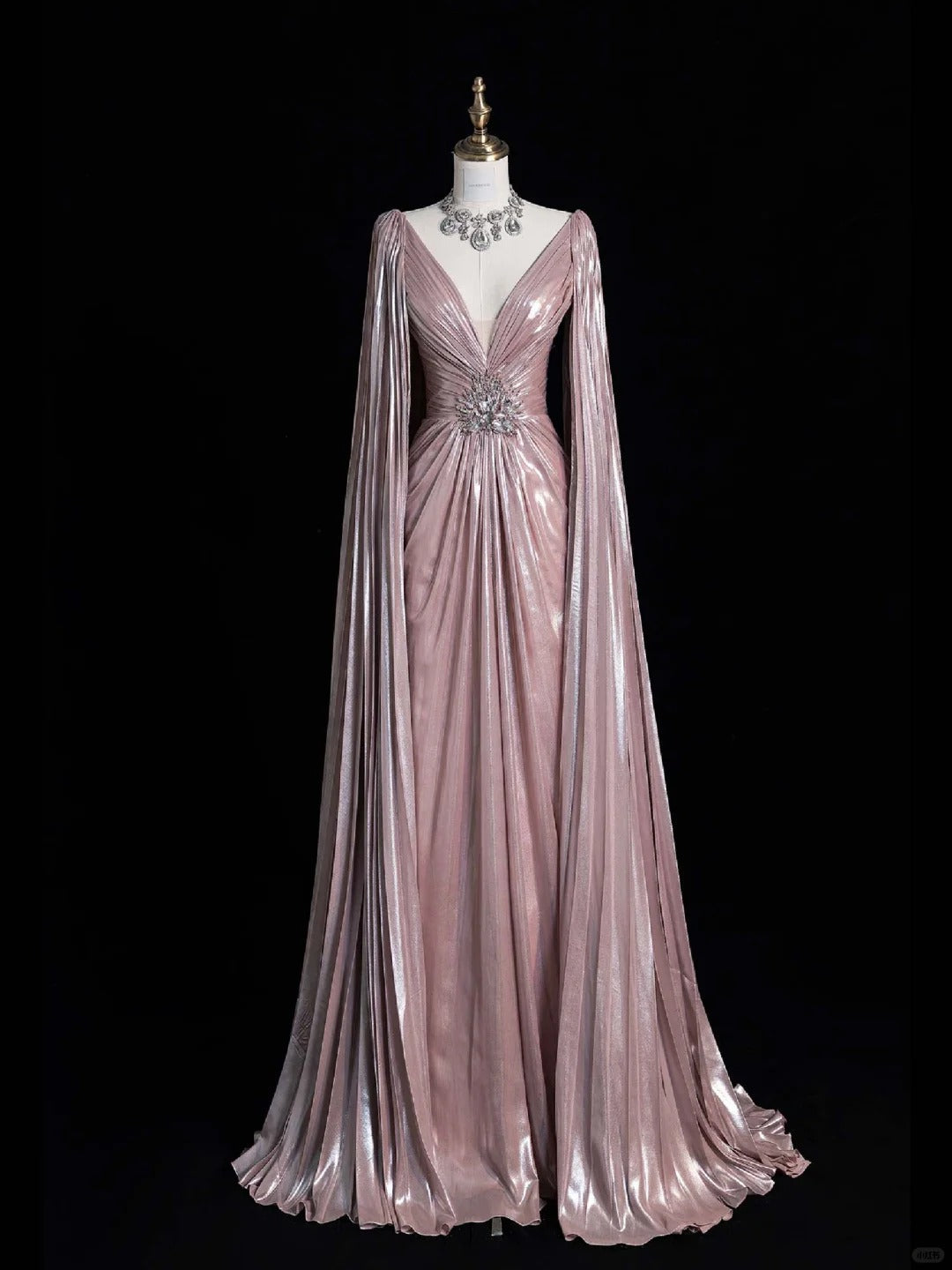 Luxury A-line Evening Prom Dress Long Sleeve V-neck Shiny Custom Made Party Gowns